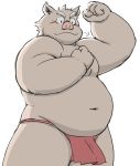  2016 anthro asian_clothing belly blush clothing east_asian_clothing fundoshi japanese_clothing kemono male mammal meg_hoi navel overweight overweight_male simple_background solo suid suina sus_(pig) underwear white_background wild_boar 