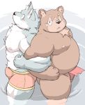  2016 asian_clothing belly blush brown_body brown_fur bulge canid canine clothing east_asian_clothing fundoshi fur japanese_clothing kemono male male/male mammal meg_hoi moobs overweight overweight_male underwear ursid 