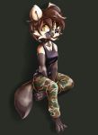  anthro breasts brown_eyes brown_hair camo_pants cleavage clothed clothing female hair hi_res kyra_sable mammal marten miakameron mustelid musteline sable_(marten) shirt solo tank_top topwear 