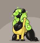  &lt;3 big_breasts black_body black_skin breasts cleavage clothed clothing female goo_creature green_hair hair hi_res huge_breasts limebreaker looking_at_viewer mammal not_furry solo thick_thighs 