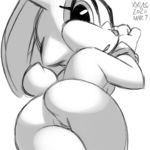  anthro butt_pose cream_the_rabbit female genitals lagomorph leporid looking_at_viewer looking_back mammal monochrome nude pose pussy rabbit solo sonic_the_hedgehog_(series) surprise xylas young 