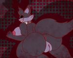  anthro anus black_body black_fur black_sclera blood bodily_fluids breasts butt canid canine chain_collar collar female fenrik_(artist) fox fur genitals grey_body grey_fur looking_at_viewer mammal nipples presenting presenting_anus presenting_hindquarters presenting_pussy pussy red_pupil side_boob solo 