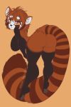  2019 ailurid anthro bent_over big_breasts big_butt black_nose breasts brown_body brown_fur butt female fur hi_res lihua_(technicoloris) looking_at_viewer mammal nude open_mouth pawpads presenting presenting_hindquarters rear_view red_panda simple_background solo technicoloris 