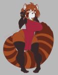  2019 absurd_res ailurid anthro asian_clothing barefoot big_breasts black_body black_fur black_nose breasts brown_body brown_fur clothing female fur hair hi_res inner_ear_fluff lihua_(technicoloris) looking_up mammal navel open_mouth pawpads pigeon_toed red_panda simple_background solo technicoloris tuft wide_hips 
