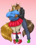  anthro big_breasts blues64 blush bottomwear breasts canid canine canis clothed clothing duo female footwear grope groping_from_behind hi_res hoodie huge_breasts hyper hyper_breasts male male/female mammal marauder6272 pants shoes skirt topwear wolf 