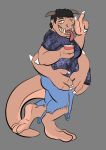  after_transformation anthro beverage claws clothing hi_res horn male mammal monster multi_arm multi_limb snout solo solo_cup thick_tail tongue tongue_out torn_clothing wolfsketchinjeff 