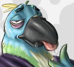  anon anonymous_artist avian beak bird blue_body blue_feathers bodily_fluids feathers hi_res male red_eyes saliva saliva_string seductive solo tongue tongue_out 