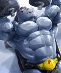  2020 abs absurd_res anthro belt biceps big_muscles bodily_fluids bulge clothed clothing exercise hi_res huge_muscles machoke male muscular muscular_male nintendo obliques pecs pok&eacute;mon pok&eacute;mon_(species) red_eyes smile solo speedo sweat swimwear topless triceps vein veiny_muscles video_games waddledox weightlifting weights workout 
