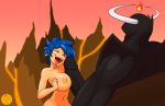  absurd_res big_breasts black_body black_skin blue_hair breasts demon demon_humanoid duo emi_(character) female fenix31_(artist) hair hell hi_res horn humanoid long_ears long_tongue male male/female mammal muscular muscular_male not_furry sex short_hair tan_body tan_skin titfuck tits_out tongue twistedgrimtv wings 