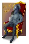  abs anthro asinus bodily_fluids bunny_ears_(disambiguation) chair donkey equid equine er_donko furniture genital_fluids heterochromia hybrid male mammal muscular muscular_male piercing precum romiiarts sitting solo tattoo text 