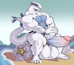  anthro balls beach biceps big_balls big_muscles big_penis genitals huge_balls huge_muscles huge_penis humanoid_genitalia humanoid_penis hyper hyper_balls hyper_genitalia hyper_penis legendary_pok&eacute;mon looking_at_viewer lugia male muscular muscular_male nintendo nude nude_beach pecs penis pok&eacute;mon pok&eacute;mon_(species) seaside sitting staryu sxfpantera video_games 