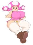  big_breasts big_butt blush breasts bunybunyboi butt clothed clothing dress female footwear front-print_panties hi_res huge_breasts huge_butt humanoid legwear looking_at_viewer mammal mario_bros nintendo nipples not_furry open_mouth panties shoes simple_background solo standing star stockings thick_thighs toad_(mario) toadette tongue underwear upskirt video_games white_panties wide_hips 