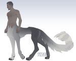  5_fingers beard body_hair chest_hair digital_media_(artwork) facial_hair fingers fur gradient_background hair humanoid_pointy_ears long_tail male mustache nipples pawpads paws simple_background smooshkin solo standing taur 