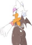  2017 anthro bat_wings black_clothing black_eyes breasts butt chiropteran clothing eyeshadow fur gloves handwear inkerton-kun makeup male mammal membrane_(anatomy) membranous_wings purple_eyeshadow rouge_the_bat simple_background solo sonic_the_hedgehog_(series) tan_body tan_skin tight_clothing white_background white_body white_fur wings 