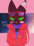  &lt;3 anthro bandage black_body black_fur blep cartoon_network clothing domestic_cat eyewear felid feline felis fur green_eyes jacket male mammal mao_mao:_heroes_of_pure_heart sheriff_mao_mao_mao shirt solo sunglasses tongue tongue_out topwear towamizawa 