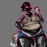  2020 alien black_body black_skin bottomwear clothing hotpants male moobs overweight peanut_butter shadowfirdark shiny_(disambiguation) shirt shorts solo tank_top thick_thighs topwear wide_hips 