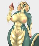  absurd_res asian_mythology big_breasts breasts dragon east_asian_mythology eastern_dragon elder female gold_(metal) green_body green_skin hairless hi_res kingdoujin muscular muscular_female mythology naga nude reptile scalie serpentine snake solo 