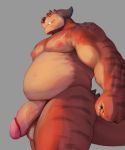 2020 anthro balls belly big_penis cute_fangs flaccid genitals hi_res humanoid_genitalia humanoid_hands humanoid_penis male monster moobs mtfoxx nipples overweight overweight_male penis rumble_(movie) simple_background smile solo steve_(rumble) thick_penis 
