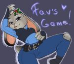  anthro belt clothed clothing dipstick_ears disney english_text female fully_clothed fur grey_body grey_fur holding_object judy_hopps lagomorph leporid mammal multicolored_ears police_uniform rabbit solo text uniform yora zootopia 