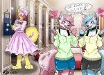  absurd_res anthro breasts canid canine canis choso_chan clothing domestic_dog dress female girly group hi_res humiliation hunnymutt husky male male/female mammal nipple_outline nordic_sled_dog spitz 