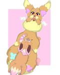  &lt;3 &lt;3_eyes 3_toes aria blue_eyes blue_nose blue_pawpads blush bodily_fluids brown_body brown_fur chest_tuft clothing cunnilingus cute_fangs dipstick_ears duo ears_back ears_up eevee eyelashes female female/female feral flower fur genital_fluids genitals h2o2 hi_res high-angle_view leg_markings legwear looking_at_viewer markings multicolored_ears nintendo open_mouth oral pattern_clothing pattern_legwear pawpads pink_background pivoted_ears plant pok&eacute;mon pok&eacute;mon_(species) pussy pussy_juice rose_(h2o2) sex simple_background snout socks_(marking) stockings striped_clothing striped_legwear striped_stockings stripes toes tongue tuft vaginal video_games wings 