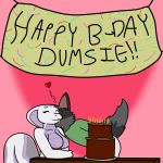  anthro birthday birthday_cake birthday_hat breasts cake canid canine clothed clothing cobra digital_media_(artwork) dumren duo female food fox fur kissing mammal nipples reptile scales scalie smile snake unknown_artist 