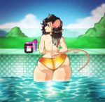  anthro big_butt bikini bikini_bottom butt clothed clothing facial_piercing female jewelry lip_piercing looking_at_viewer looking_back mammal mouse murid murine necklace partial_nudity partially_submerged piercing pool_(disambiguation) protien_shake rachel_(teer) rodent solo swimwear teer thick_thighs topless 
