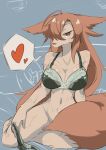  &lt;3 2019 absurd_res ahoge anthro breasts canid canine clothed clothing female fingers fluffy fluffy_tail fur hair hair_over_eye hi_res ishimizu08 kemono long_hair looking_at_viewer mammal navel one_eye_obstructed partially_clothed pink_body pink_fur pink_nose red_eyes red_hair solo speech_bubble underwear 