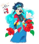  &lt;3 anthro black_body black_eyes black_fur black_nose blue_background clothing disney father father_and_child father_and_son floppy_ears flower fur gloves goof_troop goofy_(disney) handwear hawaiian hi_res male max_goof parent parent_and_child plant red_flower simple_background smile solo son teenager white_background young 