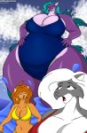  breasts cjshadorunner cleavage clothed clothing daryl_vecat domestic_cat felid feline felis female group hi_res kelsey_sienna leviathan mammal mephitid micky size_difference skunk swimwear 
