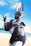  2020 animal_humanoid areola beach big_breasts bikini breasts butt canid canine canis clothed clothing digital_media_(artwork) female humanoid jackal looking_at_viewer machine mammal not_furry outside robot seaside simple_background sky solo solo_focus swimwear thick_thighs venus_(zzvinniezz) visor zzvinniezz 