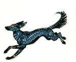  2020 ambiguous_gender anubis black_body black_fur blue_body blue_eyes blue_fur bracelet canid canine canis deity ear_piercing ear_ring egyptian_mythology feral fur heather_bruton jackal jewelry mammal middle_eastern_mythology mythology piercing running simple_background solo white_background 