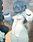  4_fingers anthro areola belly belt big_hands bikini black_sclera blush bottomwear breasts breath bulge claws clothed clothing day dialogue duo eyelashes faceless_male female female_focus fingers fully_clothed fur grey_body grey_fur grey_hair hair half-closed_eyes hi_res inner_ear_fluff japanese_text kemono lagomorph larger_anthro larger_male leporid long_ears looking_aside male male/female mammal micro_bikini multicolored_body multicolored_fur narrowed_eyes navel necktie nipple_outline open_mouth outside pants paws pussy_floss rabbit sculpture_(artist) shirt shy size_difference skimpy slightly_chubby sling_bikini slit_pupils smaller_anthro smaller_female solo_focus standing swimwear tenting text topwear translation_request tuft two_tone_body two_tone_fur white_body white_fur yellow_eyes 