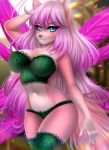  2020 adorableinall ahoge anthro blue_eyes breasts canid canine canis clothed clothing digital_media_(artwork) eyebrows eyelashes female fingers fur hair lingerie lips looking_at_viewer mammal mariah_veiethe nails pink_body pink_fur purple_hair simple_background smile solo standing wings wolf 