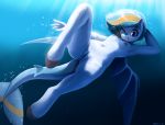  5_fingers absurd_res anthro breasts bubble equine fan_character female grin hi_res hooves hybrid my_little_pony navel nude one_eye_closed pussy shark solo the-minuscule-task underwater wings wink 