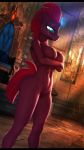  3d_(artwork) absurd_res alcohors anthro anthrofied areola blue_eyes breasts broken_horn chair digital_media_(artwork) equid eye_scar female friendship_is_magic furniture genitals glowing hi_res horn inside magic mammal my_little_pony my_little_pony:_the_movie_(2017) nipples nude pussy scar solo sparkles stained_glass tempest_shadow_(mlp) throne unicorn 