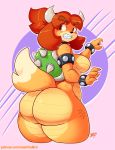  absurd_res alternate_species animal_crossing anthro belly big_breasts big_butt blush blush_stickers breasts brown_eyes butt canid canine canis chubby_female claws domestic_dog eyebrows featureless_breasts female hair hi_res horn hybrid isabelle_(animal_crossing) jaeh koopa mammal mario_bros multicolored_body nintendo non-mammal_breasts nude orange_body orange_scales red_hair scales scalie sharp_teeth shell slightly_chubby solo spikes teeth thick_eyebrows thick_thighs two_tone_body video_games wide_hips 