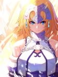  1girl ahoge bangs bare_shoulders breasts chain fate/apocrypha fate/grand_order fate_(series) fur_trim headpiece highres jeanne_d&#039;arc_(fate) jeanne_d&#039;arc_(fate)_(all) large_breasts long_hair looking_at_viewer mikan_(chipstar182) solo yellow_eyes 
