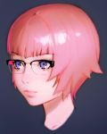  1girl bangs blunt_bangs character_request close-up commentary_request eyebrows_visible_through_hair face ghost_in_the_shell ghost_in_the_shell:_sac_2045 glasses highres ilya_kuvshinov lips pink_hair purple_eyes semi-rimless_eyewear short_hair solo 