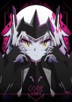  1girl artist_name code:_ultimate_(elsword) crown eirayso elsword english_text eve_(elsword) face facial_mark silver_hair yellow_eyes 