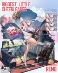  1girl azur_lane blue_eyes breasts cheerleader flag grey_hair highres large_breasts manjuu_(azur_lane) official_art pandea_work reno_(azur_lane) reno_(biggest_little_cheerleader)_(azur_lane) scoreboard see-through stadium underboob 