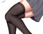  1girl artist_name black_legwear black_skirt close-up highres original pleated_skirt signature simple_background skindentation skirt solo thighhighs thighs white_background wsman zettai_ryouiki 