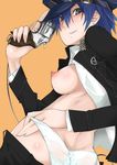  blue_eyes blue_hair breasts cabbie_hat ghost-q gun hat medium_breasts nipples panties persona persona_4 reverse_trap shirogane_naoto short_hair solo underwear weapon 