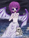  artist_request mystia_lorelei purple_hair short_hair skull solo topless touhou wings 