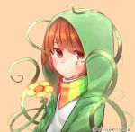  1other artist_name blush_stickers brown_eyes brown_hair chara_(undertale) crying crying_with_eyes_open eyebrows_visible_through_hair flower green_jacket highres hood hooded_jacket jacket looking_at_viewer plant rainbow_scarf scarf shioka_rei short_hair storyshift tears undertale yellow_flower 