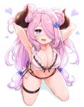  1girl bangs blue_eyes blush braid breasts collarbone commentary_request draph from_above gloves granblue_fantasy hair_ornament hair_over_one_eye heart highres horns large_breasts lavender_hair long_hair looking_at_viewer narmaya_(granblue_fantasy) open_mouth pointy_ears smile solo tomo_(user_hes4085) 
