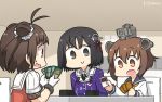  3girls antenna_hair black_hair brown_eyes brown_hair card card_(medium) chair commentary_request dated dining_room double_bun dress gloves haguro_(kantai_collection) hair_ornament hamu_koutarou headgear headset highres indoors kantai_collection leaning_forward looking_at_another looking_down magic:_the_gathering multiple_girls naka_(kantai_collection) neckerchief open_mouth sailor_dress school_uniform serafuku shaded_face short_hair signature sitting speaking_tube_headset sweatdrop table wavy_mouth white_gloves yellow_neckwear yukikaze_(kantai_collection) 