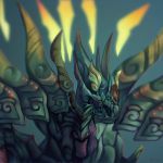  aevi animal_focus bioluminescence blurry dragon energy_wings extra_eyes grey_background highres no_humans open_mouth telethia wings xenoblade_(series) xenoblade_chronicles_x yellow_wings 