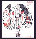  1boy absurdres animal_ears braid chinese_clothes claws dated hair_ornament hairclip hands_together high_heels highres macchoko male_focus mecha mismatched_legwear mismatched_nail_polish one_eye_covered original red_eyes see-through_sleeves short_hair sketch smile tail tassel thigh_strap translation_request white_hair 