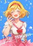  1girl blonde_hair breasts djeeta_(granblue_fantasy) dress granblue_fantasy hairband open_mouth short_hair smile solo yukiguni_samui 